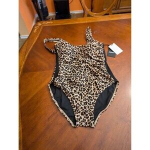 DKNY Women's Leopard-Print One Piece Swimsuit  Suntan Size 10 New with Tags